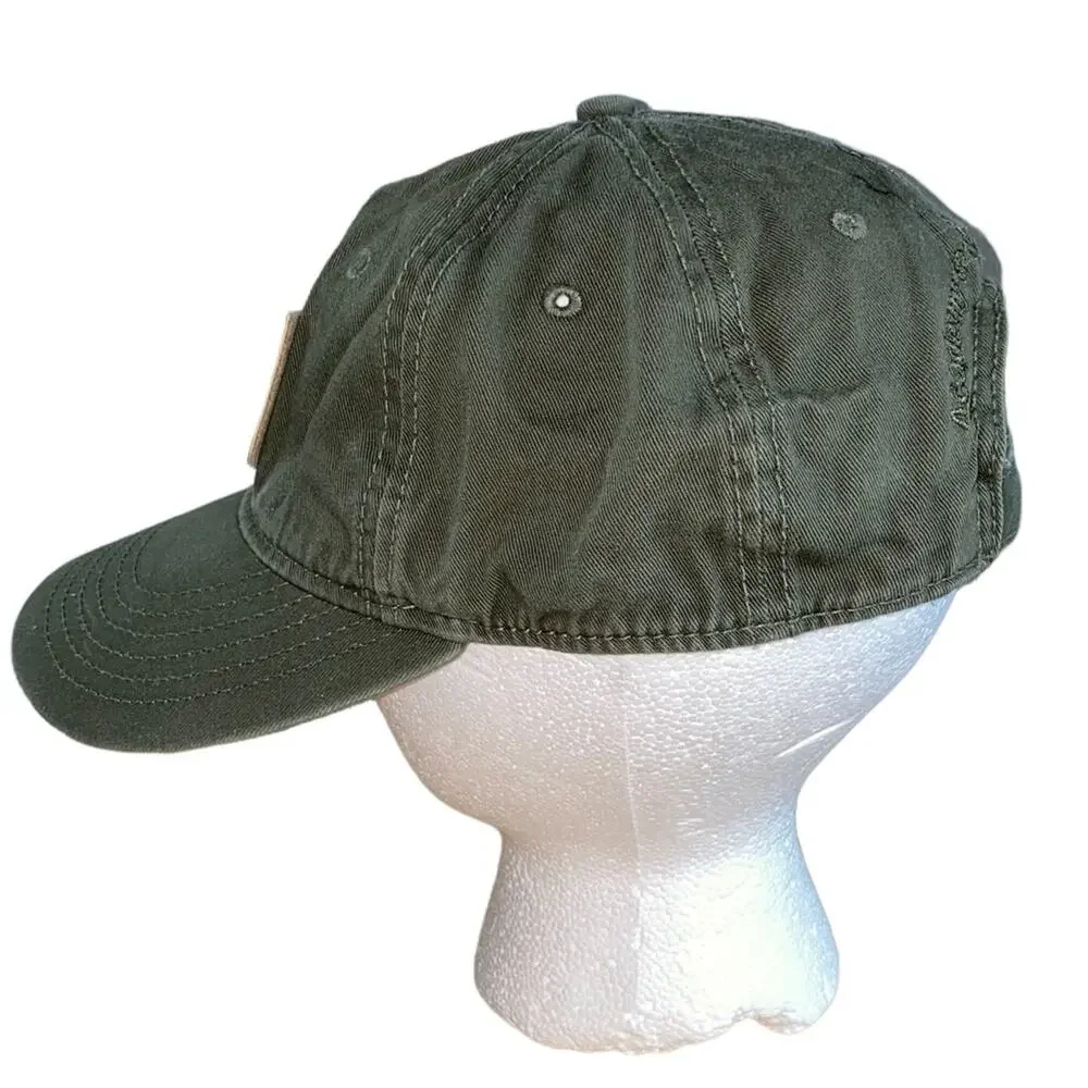 American Flag Leather Patch Olive Dad Hat Adjustable Baseball Cap USA